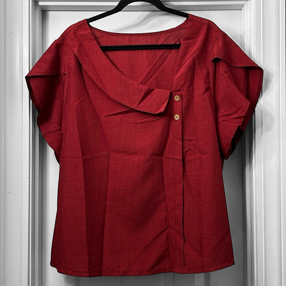 New! SHEIN Curve Linhara Plus Size Casual Oblique Shoulder Short Sleeve Blouse